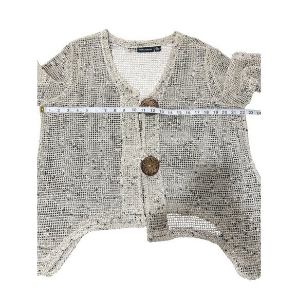 Nina Leonard Open Knit Cardigan Bolero Sweater Button-Front Beige Womens Size XL - Picture 6 of 8